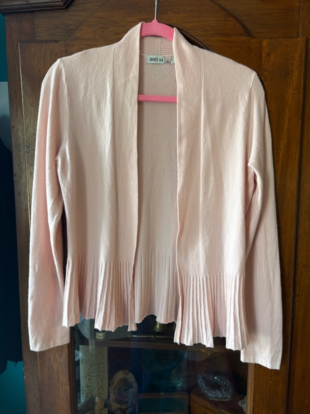 Grace Karin Pale Pink Open-Front Pleated Hem Sweater